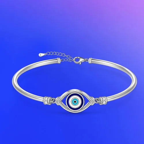 Vista 8 de Pulsera contra el mal de ojo para mujer, de plata de ley griega, turca, azul, pulsera ajustable con protección de buena suerte, joyería de oro