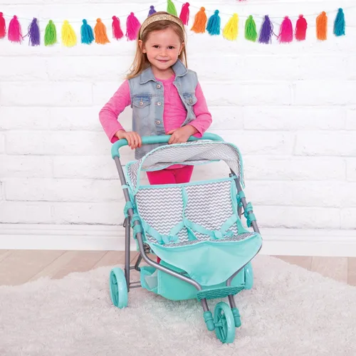 Vista 3 de Adora Elegante cochecito de muñeca Zig Zag Jogger para muñecas, cubierta solar convertible, almacenamiento de accesorios para muñecas, se adapta a
