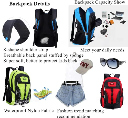 Vista 3 de Mochila escolar deportiva para niños con bloqueo de color, mochila escolar intermedia, mochila para estudiantes de primaria para niñas y niños