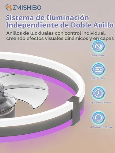 Vista 7 de ZMISHIBO Ventiladores de techo RGB de bajo perfil de 20" con luces y Gris RGB