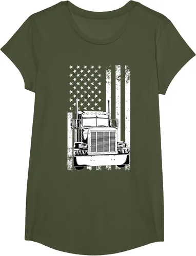Vista 92 de Camión conductor bandera americana camionero vintage hombres mujeres regalo camiseta