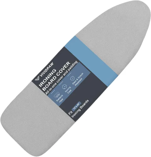 Vista 28 de VividPaw Funda y almohadilla para tabla de planchar, tamaño estándar 15"x54", acolchado grueso, borde elástico, revestimiento de silicona
