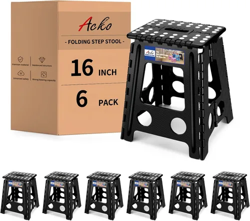 Vista 39 de ACKO Taburete plegable de 13 pulgadas, soporta 300 libras para adultos y Bicolor Verde