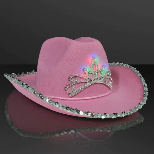 Vista 2 de FLASHINGBLINKYLIGHTS Sombrero de vaquera rosa occidental con luz