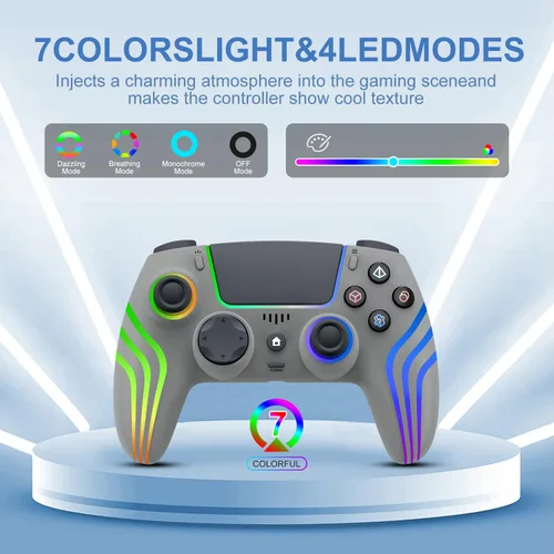 Vista 5 de JYELUK Wireless Controller for PS5 with RGB Lighting, Compatible with PS5 Controller/Windows PC,/Android/iOS