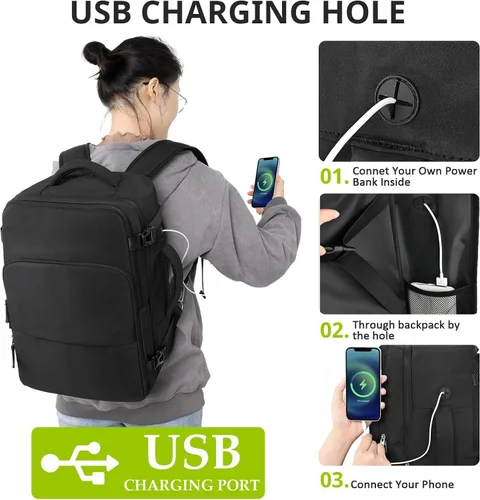 Vista 6 de Mochila de Viaje Snoffic para Mujer, Negro, 17 pulg.