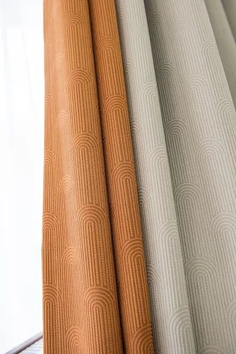 Vista 4 de Daesar Window Curtain Blackout 45 Inch Length, Eyelet Thermal Curtains Splicing Jacquard Geometric Texture Beige Brown Orange Short Blackout