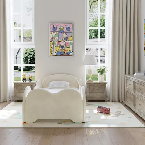 Vista 6 de allamazing Cama Infantil, Cama Infantil Anti-Inundación con Protección Extra Amplia, Camas Pequeñas de Tamaño de Cuna Estándar para Niños, Tela