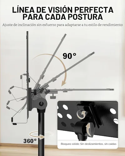 Vista 8 de Vekkia Atril para Partituras - Atril de Música Profesional Portátil de Metal Perforado con Bolsa de Transporte, Soporte de Música Plegable