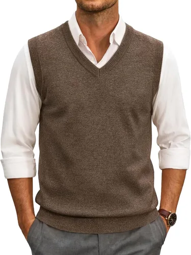 Vista 25 de COOFANDY Suéter sin mangas para hombre, chaleco con cuello en V, jersey de algodón sólido Azul claro