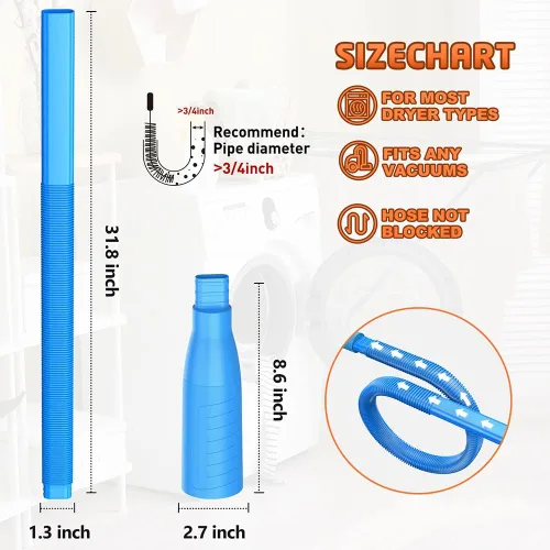 Vista 2 de Kit limpiador de ventilación de secadora: accesorio universal para manguera de vacío, se adapta a todas las aspiradoras, azul