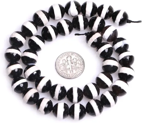 Vista 3 de Cuentas sueltas, gemas de ágata redondas facetadas naturales para realizar joyería a mano en grandes cantidades, bricolaje. Una tira: 15 pulgadas