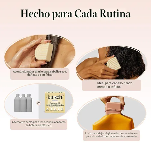 Vista 6 de Barra de acondicionador de hidratación profunda de aceite de coco Kitsch - Acondicionador ecológico sin botella. Nutre y restaura el cabello seco