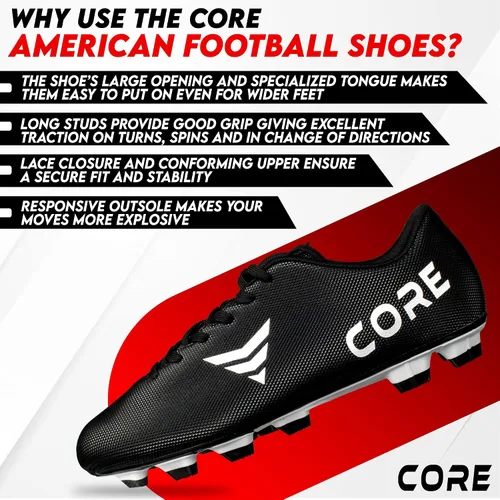 Vista 5 de Core Tacos de fútbol americano, zapatos de fútbol largos para deportes y entrenamiento, zapatos de fútbol ligeros, suaves, transpirables