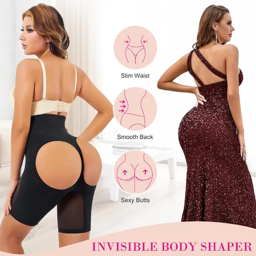 Vista 2 de Nebility Faja moldeadora de glúteos para mujer, cintura alta, realzador de cadera, control de abdomen, pantalones cortos moldeadores de cuerpo