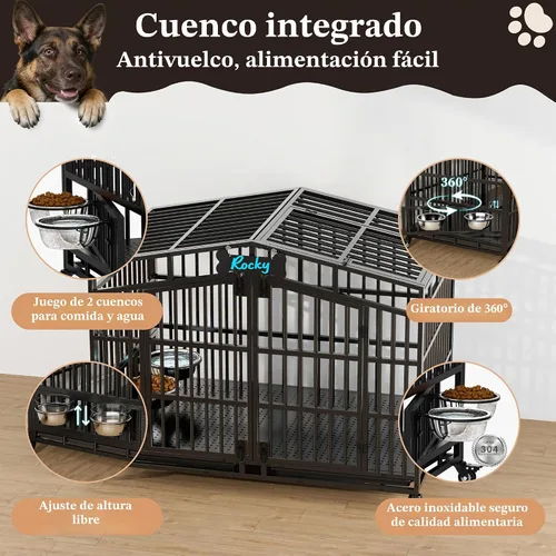 Vista 5 de EasyCom Jaula de perro indestructible de alta resistencia XL XXL de 48 pulgadas, a prueba de escape, con parte superior abierta, ruedas bloqueables