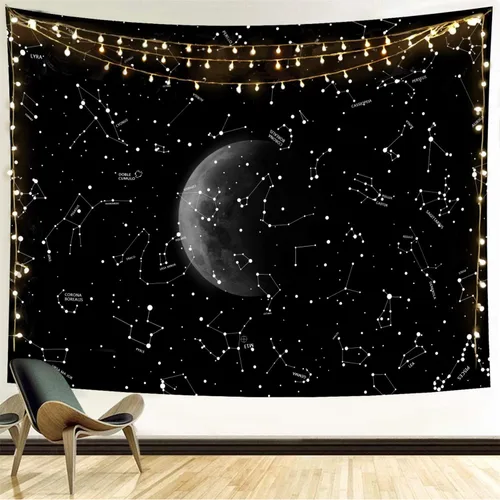 Vista 14 de Neapth Tapiz de sol para decoración de dormitorio y dormitorio, arte de pared blanco y negro, sol y luna, 59 x 59 pulgadas 1 Montaña del Sol