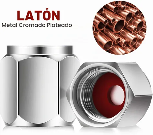 Vista 2 de 20 piezas de tapas de vástago de válvula de neumático de latón, tapas de válvula de neumático de latón en forma de hexágono plateado, cubiertas a