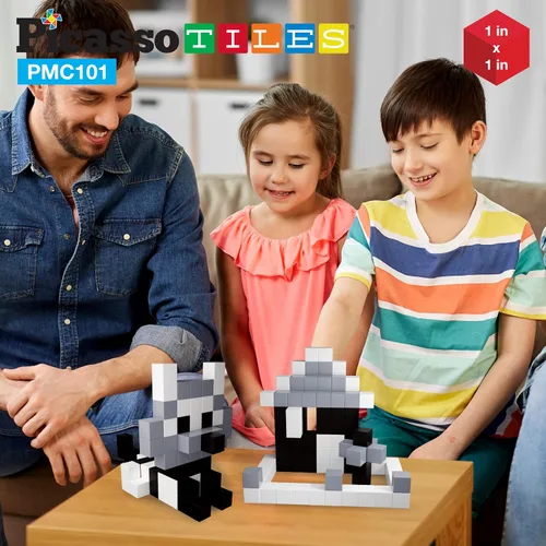Vista 6 de PicassoTiles Cubo magnético de rompecabezas de 60 piezas + 101 piezas, juego de bloques de construcción con imán en blanco y negro, ideabook gratis