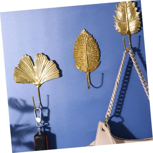 Vista 5 de OSALADI 2 ganchos decorativos de hojas de ginkgo elegantes y perchas para sombreros para el hogar, entrada, dormitorio, sala de estar