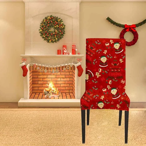 Vista 2 de XMNTG Juego de 2 fundas elásticas para sillas de comedor de Navidad, fundas elásticas para sillas Parsons, estampado de gnomos de Navidad