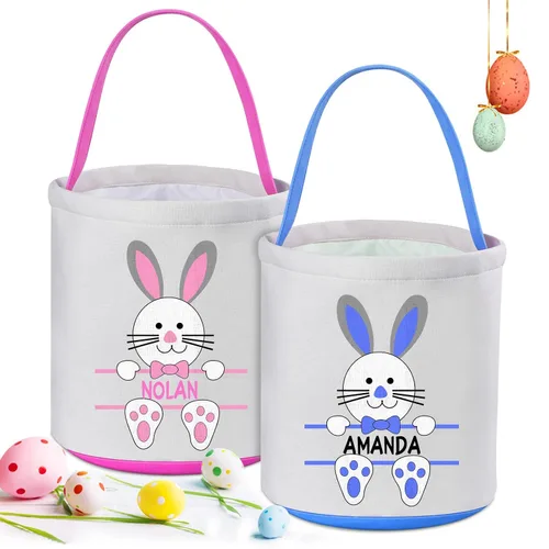 Vista 10 de Paquete de 2 cestas de Pascua personalizadas con asa, lona, azul