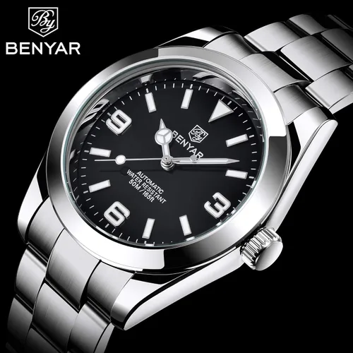 Vista 2 de CEYADG BANYAR - Reloj de pulsera analógico para hombre, mecánico y automático, con pulsera de acero inoxidable