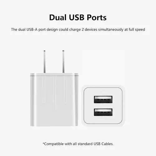 Vista 5 de Bloque de cargador USB, puerto dual A de 10 W (5 V x 2.1 A), cargador de pared, adaptador de corriente, caja de carga rápida/ladrillo/cubo