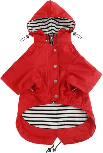 Vista 14 de Morezi - Impermeable con cremallera y botones reflectantes para perro, para la lluvia, cordón ajustable, capucha extraíble, elegante y de primera