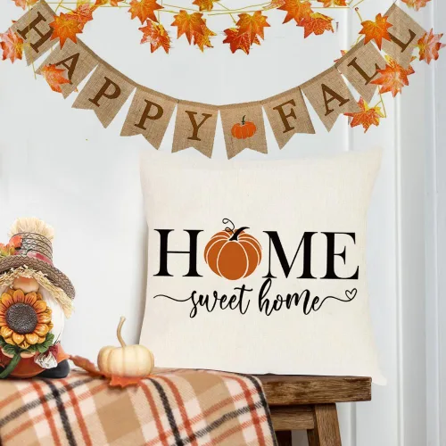 Vista 2 de RABUSOFA Almohadas de Otoño Fundas Decorativas de Cojín, Fundas de Almohada de Otoño de 16x16 Pulgadas, Fundas de Almohada de Calabaza para Acción