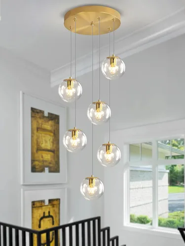 Vista 24 de ykolupty Lámpara colgante negra de 1 luz moderna de globo de vidrio gris ahumado, luces colgantes para isla de cocina, luces colgantes ajustables