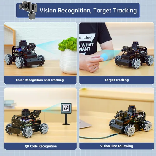 Vista 4 de LewanSoul Robot Car para Raspberry Pi 5 ROS2 programable AI Vision Smart Robot Kit 360° Movimiento chasis, Lidar SLAM mapeo navegación planificación