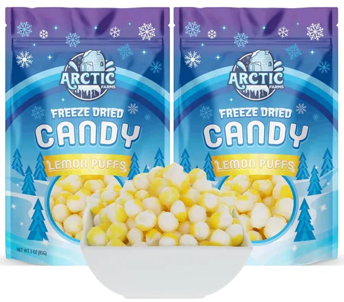 Vista 9 de Arctic Farms Caramelos liofilizados de caramelo agrio en bolsa y en caja (Gigantes de limón) (3 onzas)