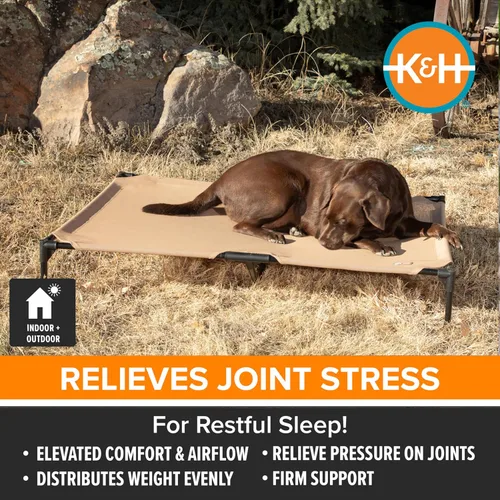 Vista 3 de K&H - Cama elevada para perros para exteriores, cama elevada para perros extra grandes y gigantes, diseño de hamaca de malla transpirable, funda