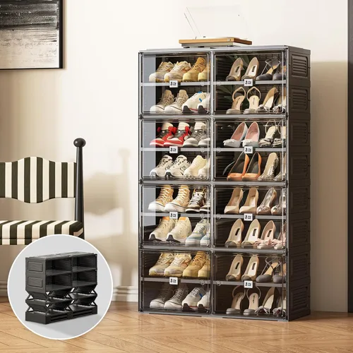 Vista 10 de Vipbox Zapatero Organizador Gabinete Negro para Entrada de Armario, Cajas de Almacenamiento de Zapatos Transparentes Apilables Almacenamiento