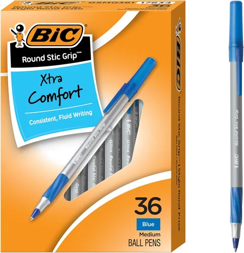 Vista 9 de BIC Bolígrafos Round Stic Grip Xtra Comfort, color negro, punta media (1.2 mm), paquete de 36 unidades, bolígrafos perfectos para escribir