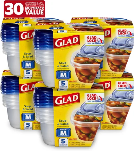 Vista 13 de GladWare Sopa y Ensalada para Uso Diario, Almacenamiento Rectangular Mediano, Estándar, 24 Onzas, Juego de 5