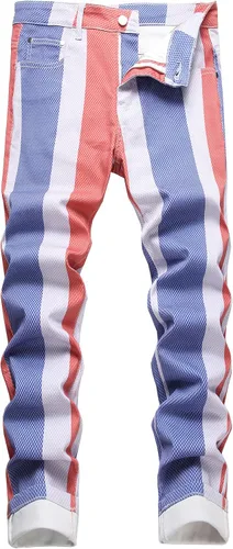 Vista 48 de Baylvn - Pantalones de mezclilla para hombre con diseño patchwork, ajustados y cómodos, estilo motociclista 3132 Camuflaje y azul