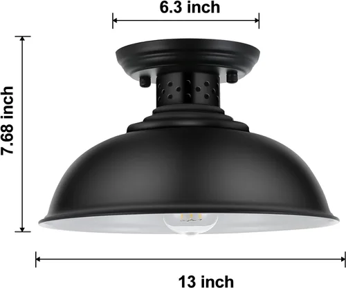 Vista 2 de LOEHINLE Lámpara de techo de montaje semi empotrado, accesorios de iluminación industrial cerca del techo, lámpara de techo vintage rústica de metal