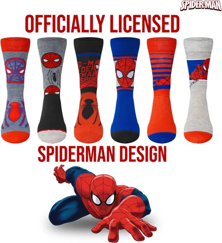 Vista 4 de Marvel Calcetines Spiderman para niños y hombres, paquete de 6 calcetines para hombres y niños, calcetines atléticos para hombres, calcetines