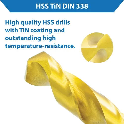 Vista 4 de TJR® HSS TiN Juego de brocas helicoidales 19 piezas 0.039-0.394 in 0.020 in escalones autocentrantes Broca de metal DIN 338 Tipo N 118°, para acero