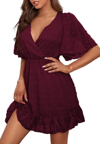 Vista 4 de Rooscier Minivestido envolvente con cuello en V y lunares suizos para mujer