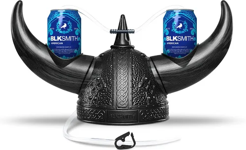 Vista 8 de BLKSMITH Casco para beber, sombrero vikingo con pajitas con capacidad para 2 latas, ajustable para adaptarse a cabezas de 16 a 24 pulgadas, regalos