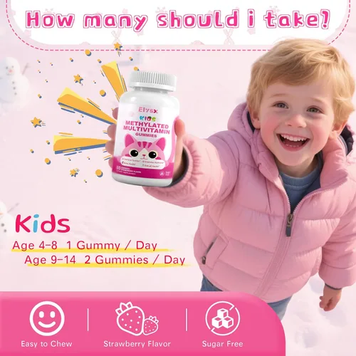 Vista 6 de Multivitamínico metilado para niños, masticable y liposomal, glicinato de magnesio, 400 mg, gomitas, inmune y cerebro, músculo y relajación