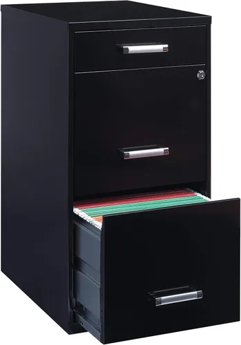 Vista 5 de Armario organizador de metal de 18 pulgadas de profundidad con cajón para lápices, color negro