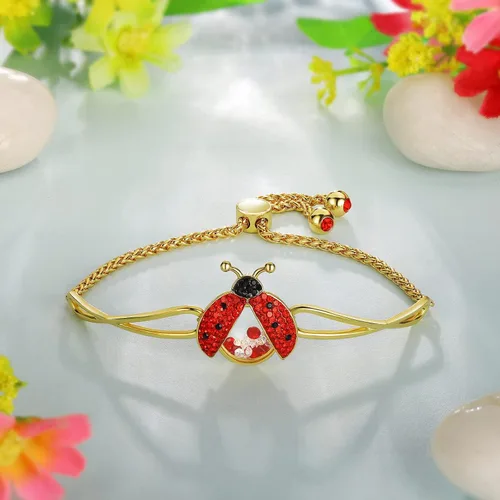 Vista 2 de superchic Pulsera de mariquita con circonita cúbica con cristales flotantes para mujeres, adolescentes, niñas, niños, fiesta de Halloween, regalos