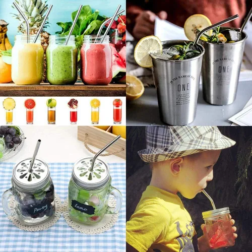 Vista 3 de Paquete de 50 popotes de acero inoxidable, pajitas de metal superlargas de 10.5 pulgadas para vasos de 30 oz/20 onzas, tazas de viaje
