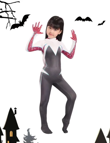 Vista 5 de waypool Disfraz de araña para niños, disfraz de superhéroe para Halloween, unisex, 3D, de elastano, con máscara, conjunto completo