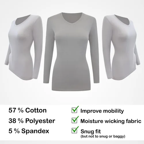 Vista 6 de BaHoki Essentials Camisetas de manga larga con cuello en V, gran pieza elástica y en capas, paquete de 2