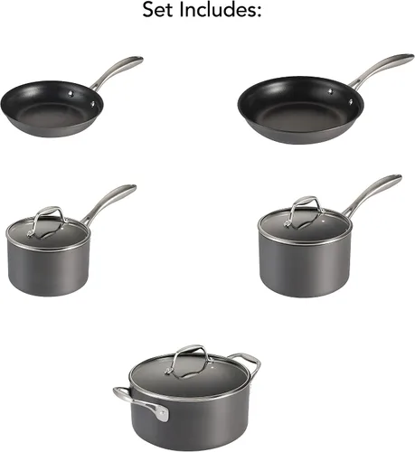 Vista 9 de Tramontina OnyxPro - Juego de 8 utensilios de cocina anodizados duros antiadherentes con tapas de vidrio, ollas y sartenes, apto para horno